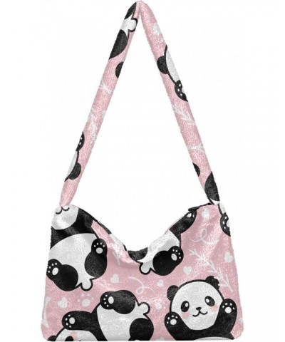 Cute Cartoon Panda Tote Handbags for Women Ultra Soft Fluffy Shoulder Bag with Zipper Fashion Durable Satchel Bag for Office ...