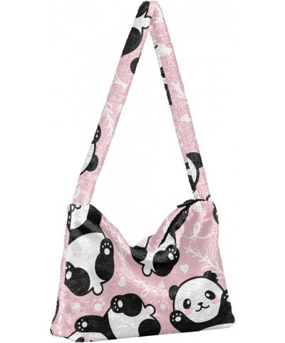 Cute Cartoon Panda Tote Handbags for Women Ultra Soft Fluffy Shoulder Bag with Zipper Fashion Durable Satchel Bag for Office ...