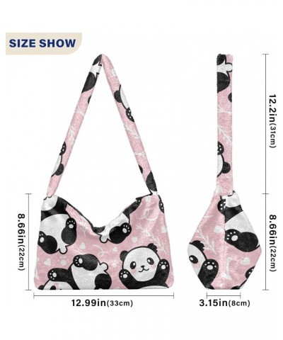 Cute Cartoon Panda Tote Handbags for Women Ultra Soft Fluffy Shoulder Bag with Zipper Fashion Durable Satchel Bag for Office ...