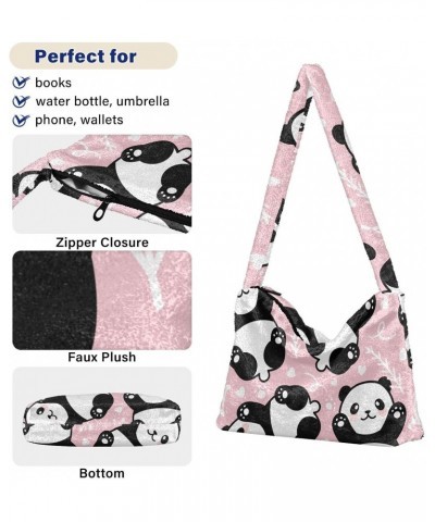 Cute Cartoon Panda Tote Handbags for Women Ultra Soft Fluffy Shoulder Bag with Zipper Fashion Durable Satchel Bag for Office ...