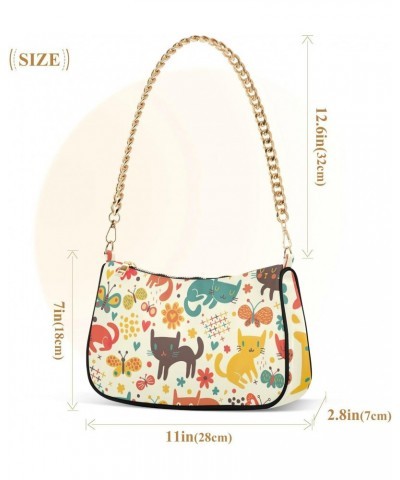 Cartoon Cute Cats Shoulder Bag for Women Chain Handbags Womens Tote Chain Bag with Zipper $12.30 Shoulder Bags