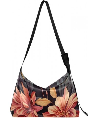 Large Blossoms Flowers Painted Hobo Bag with Zipper, Women's Shoulder Bags, Vegan Crossbody Bag Two Painted Flowers-2 $14.39 ...