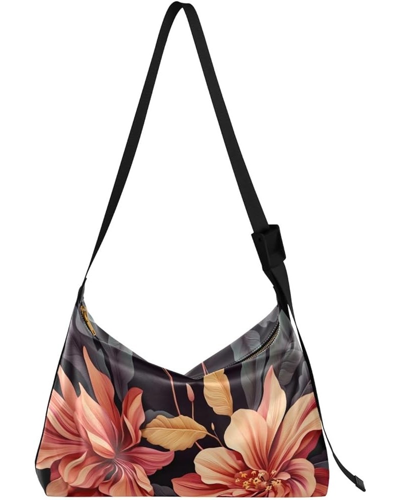 Large Blossoms Flowers Painted Hobo Bag with Zipper, Women's Shoulder Bags, Vegan Crossbody Bag Two Painted Flowers-2 $14.39 ...