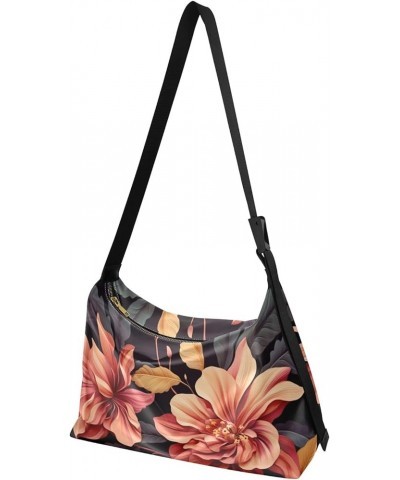 Large Blossoms Flowers Painted Hobo Bag with Zipper, Women's Shoulder Bags, Vegan Crossbody Bag Two Painted Flowers-2 $14.39 ...