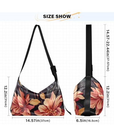 Large Blossoms Flowers Painted Hobo Bag with Zipper, Women's Shoulder Bags, Vegan Crossbody Bag Two Painted Flowers-2 $14.39 ...