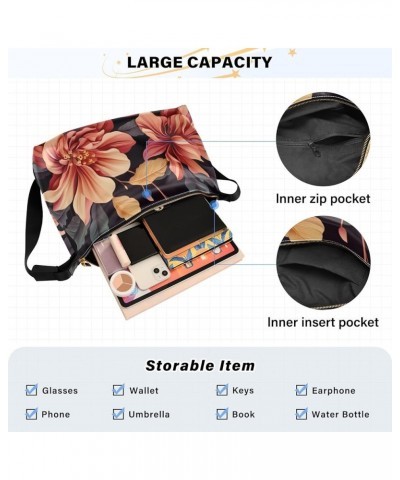 Large Blossoms Flowers Painted Hobo Bag with Zipper, Women's Shoulder Bags, Vegan Crossbody Bag Two Painted Flowers-2 $14.39 ...