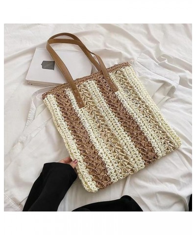 Woven Shoulder Bags for Women Casual Large Capacity Beach Tote Bag Lightweight Handbag Purse for Summer,blue Off-white $22.74...