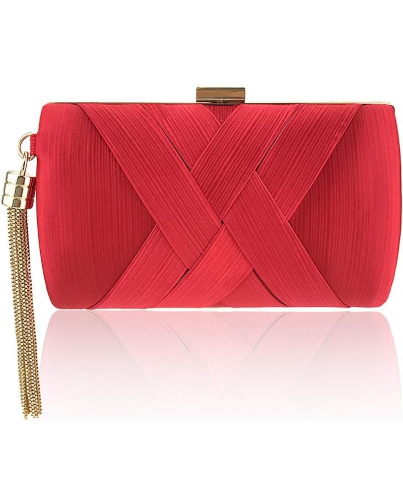 Women's Elegant Tassel Pendant Silk Evening Bag Satin Clutch Purse Handbags for Bride Wedding Party Red $16.72 Evening Bags