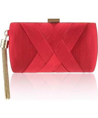 Women's Elegant Tassel Pendant Silk Evening Bag Satin Clutch Purse Handbags for Bride Wedding Party Red $16.72 Evening Bags