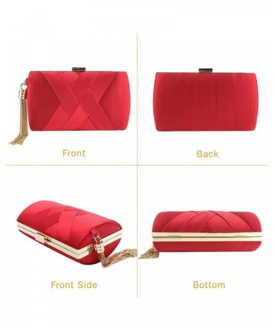 Women's Elegant Tassel Pendant Silk Evening Bag Satin Clutch Purse Handbags for Bride Wedding Party Red $16.72 Evening Bags