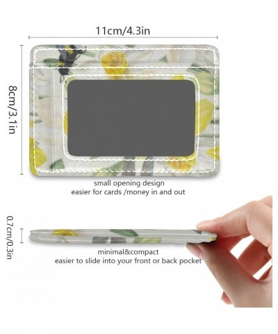 Yellow And White Daffodils With Dragonfly Slim Minimalist Wallets Rfid Blocking Card Wallets PU Leather Front Pocket Wallets ...