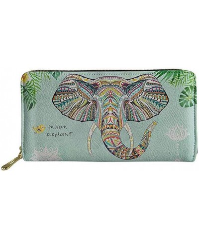 Ladies Clutch Purse Fashion Flower Printing Womens PU Leather Zip Long Wallet Clutch Elephant $10.80 Wallets