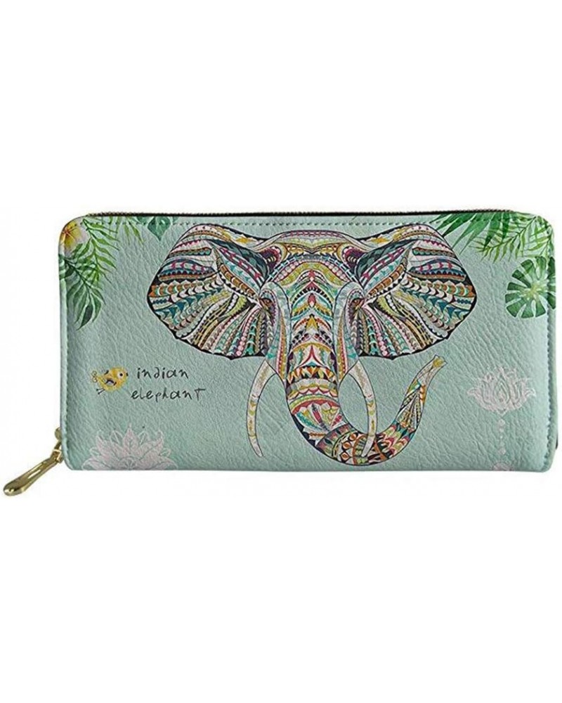 Ladies Clutch Purse Fashion Flower Printing Womens PU Leather Zip Long Wallet Clutch Elephant $10.80 Wallets