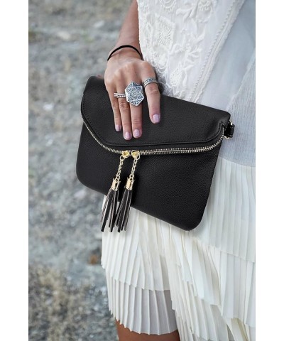 Envelope Wristlet Clutch Crossbody Bag for Women Double Tassel Cellphone Trendy Purse with Strap and Zip Pocket Ace Black $10...