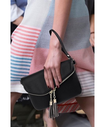 Envelope Wristlet Clutch Crossbody Bag for Women Double Tassel Cellphone Trendy Purse with Strap and Zip Pocket Ace Black $10...