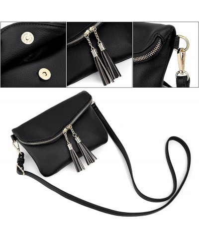 Envelope Wristlet Clutch Crossbody Bag for Women Double Tassel Cellphone Trendy Purse with Strap and Zip Pocket Ace Black $10...