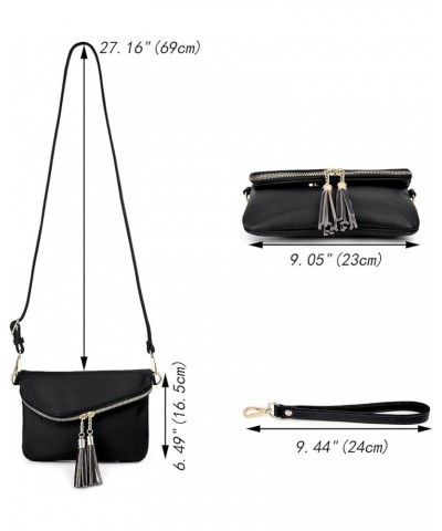 Envelope Wristlet Clutch Crossbody Bag for Women Double Tassel Cellphone Trendy Purse with Strap and Zip Pocket Ace Black $10...