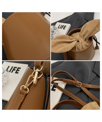 Bucket Bag for Women Small Vegan Leather Drawstring Shoulder Handbags Hobo Crossbody Bag with 2 Detachable Straps Brown $14.3...