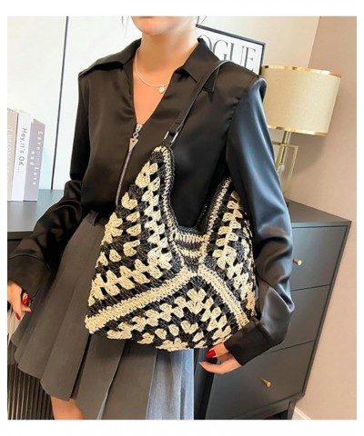 Women's Straw Tote Bag Bohemia Straw Handag Beach Bag Weaving Shoulder Bag Handbag Woven Tote Bags Purse In Summer Black $12....