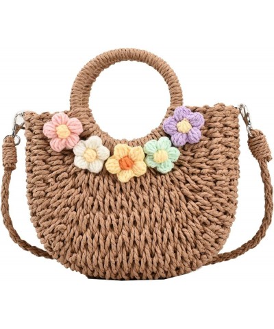 Summer Woven bag for women, 2023 Portable Straw Woven Handbag, Cute Flower Handbag Khaki $15.89 Satchels