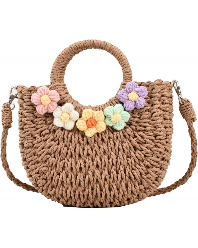 Summer Woven bag for women, 2023 Portable Straw Woven Handbag, Cute Flower Handbag Khaki $15.89 Satchels