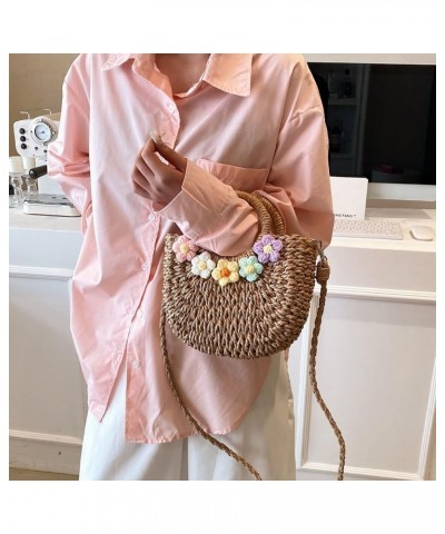 Summer Woven bag for women, 2023 Portable Straw Woven Handbag, Cute Flower Handbag Khaki $15.89 Satchels