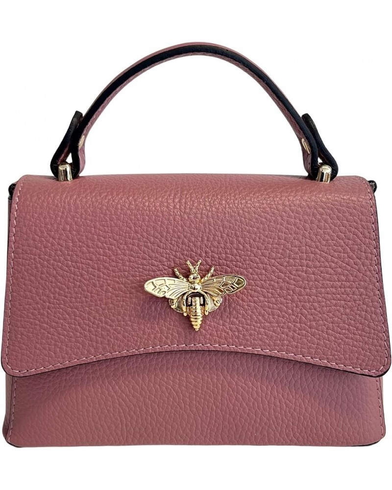 Women's Real Leather Shoulder Bag with Bee Closure 20 x 7 x 14 cm Winter Rose $90.30 Shoulder Bags