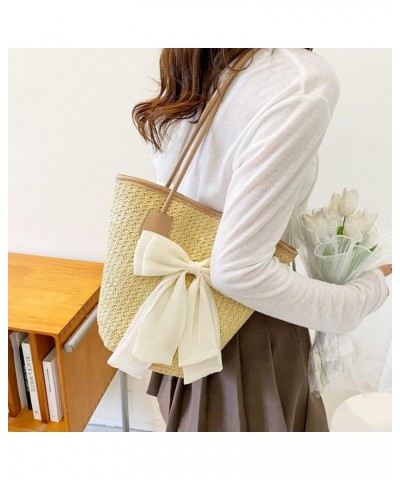 Tote Bag for Women, Straw bag, Handwoven Straw Bag, Large bow and Leather Straps Handbag, Woven Bags Suitable for Beach, Trav...