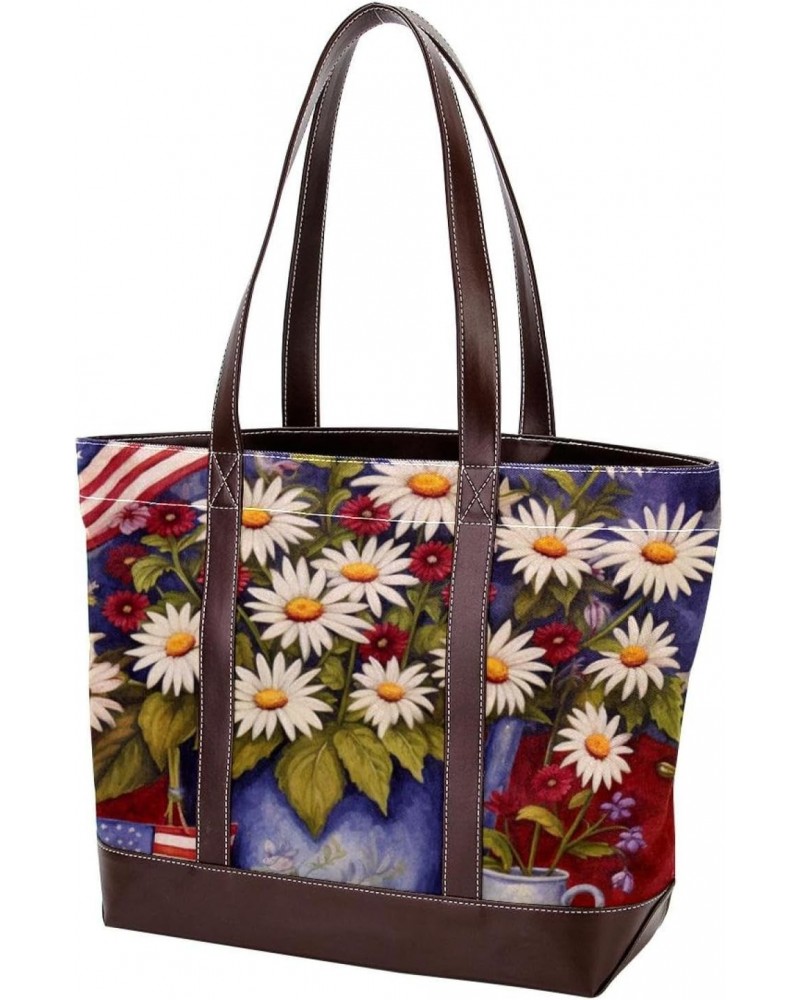 The Tote Bag For Women,Tote Bag With Zipper,Canvas Tote Bag,American Flag Daisy Flower Handbags $25.91 Totes