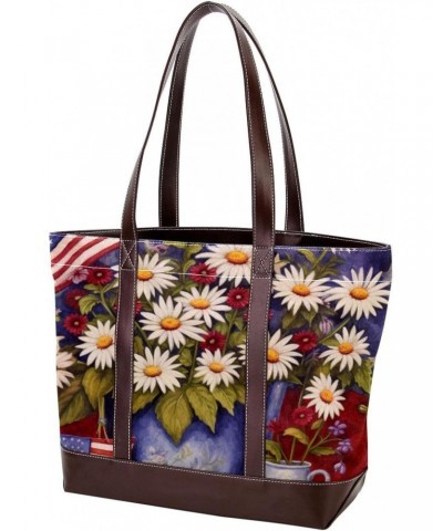 The Tote Bag For Women,Tote Bag With Zipper,Canvas Tote Bag,American Flag Daisy Flower Handbags $25.91 Totes