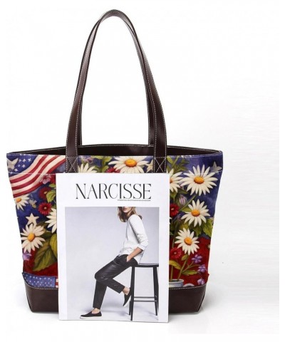 The Tote Bag For Women,Tote Bag With Zipper,Canvas Tote Bag,American Flag Daisy Flower Handbags $25.91 Totes