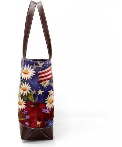 The Tote Bag For Women,Tote Bag With Zipper,Canvas Tote Bag,American Flag Daisy Flower Handbags $25.91 Totes