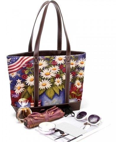 The Tote Bag For Women,Tote Bag With Zipper,Canvas Tote Bag,American Flag Daisy Flower Handbags $25.91 Totes