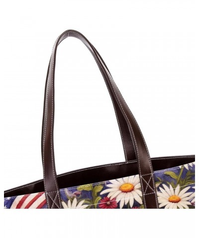 The Tote Bag For Women,Tote Bag With Zipper,Canvas Tote Bag,American Flag Daisy Flower Handbags $25.91 Totes