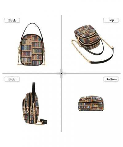 Chain Crossbody Bags for Women Wooden Bookshelf Quilted Shoulder Crossbody Handbags Travel Cross Body Cell Phone Purses Bags ...