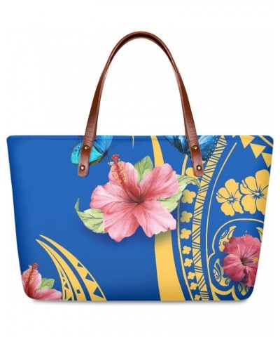 Women's Tote Bags Polynesian Flower 3D Printed Top Handle Satchel Handbags Shoulder Bags Polynesian Hibiscus Blue Butterfly $...