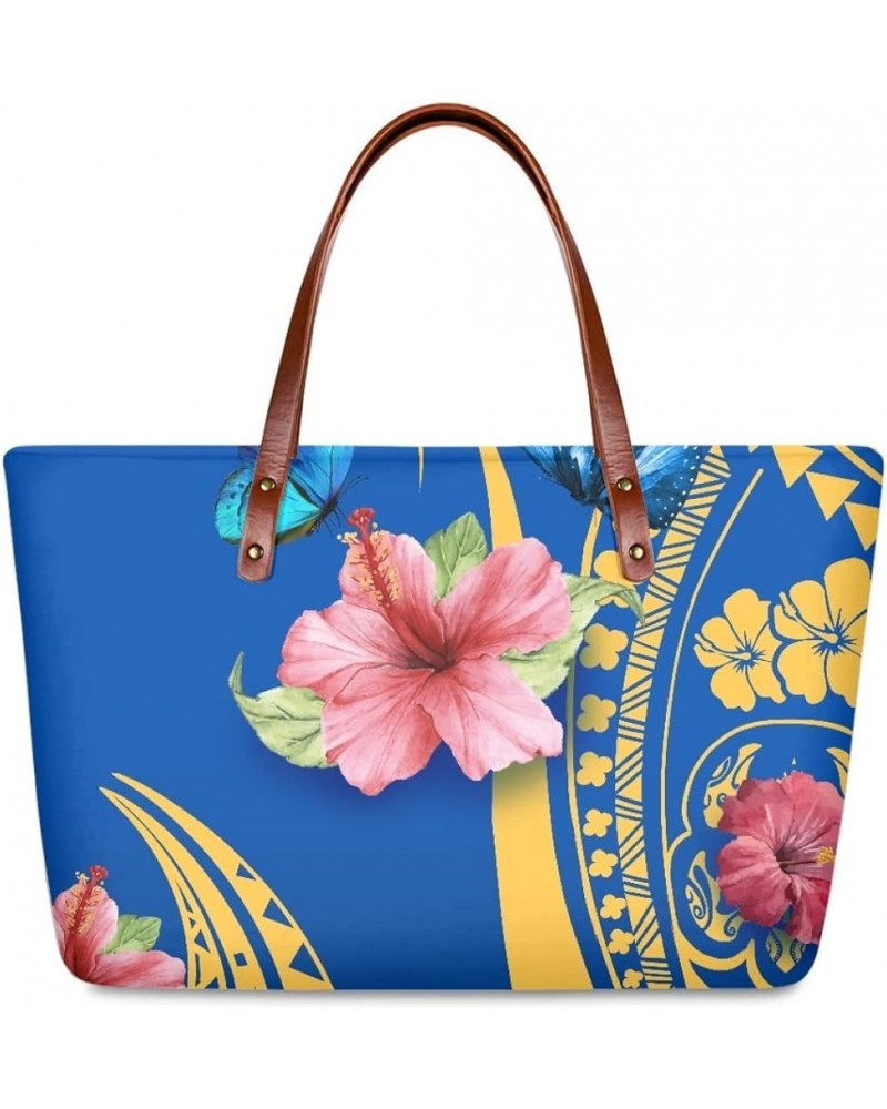 Women's Tote Bags Polynesian Flower 3D Printed Top Handle Satchel Handbags Shoulder Bags Polynesian Hibiscus Blue Butterfly $...