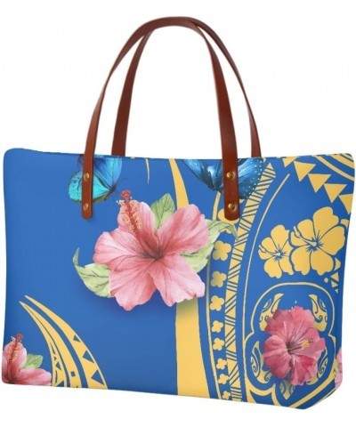 Women's Tote Bags Polynesian Flower 3D Printed Top Handle Satchel Handbags Shoulder Bags Polynesian Hibiscus Blue Butterfly $...