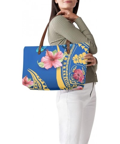 Women's Tote Bags Polynesian Flower 3D Printed Top Handle Satchel Handbags Shoulder Bags Polynesian Hibiscus Blue Butterfly $...