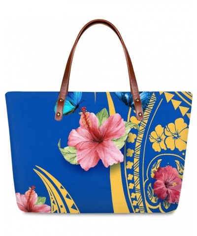 Women's Tote Bags Polynesian Flower 3D Printed Top Handle Satchel Handbags Shoulder Bags Polynesian Hibiscus Blue Butterfly $...