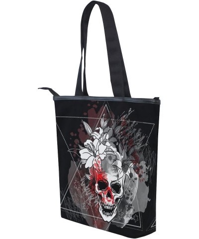 Tote Canvas Shoulder Bag Vintage Floral Skull Womens Handbag $9.60 Shoulder Bags