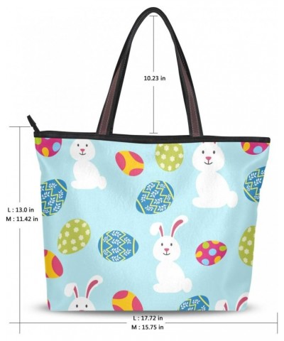 Women Top Handle Tote Bag White Easter Bunny With Eggs Shoulder Bag Handbag $15.38 Shoulder Bags