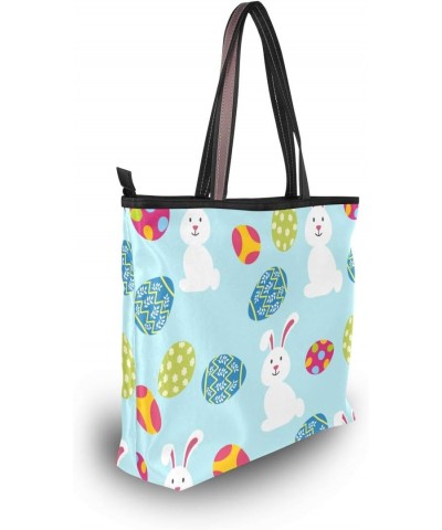 Women Top Handle Tote Bag White Easter Bunny With Eggs Shoulder Bag Handbag $15.38 Shoulder Bags