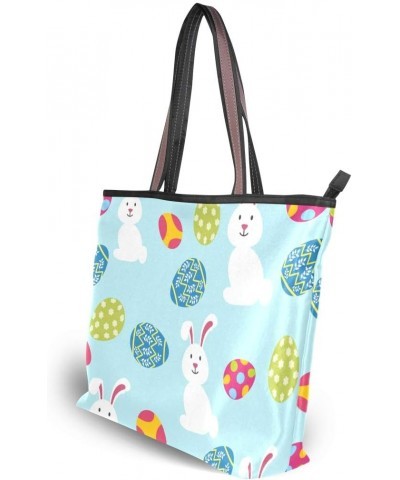 Women Top Handle Tote Bag White Easter Bunny With Eggs Shoulder Bag Handbag $15.38 Shoulder Bags