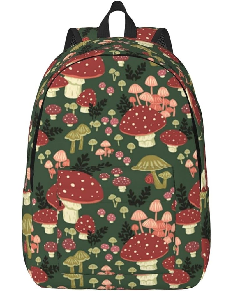 Bright Mushrooms Art Print Unisex Canvas Backpack Cute Backpack For Travel Sports Casual Aesthetic Backpack Black Small $17.6...