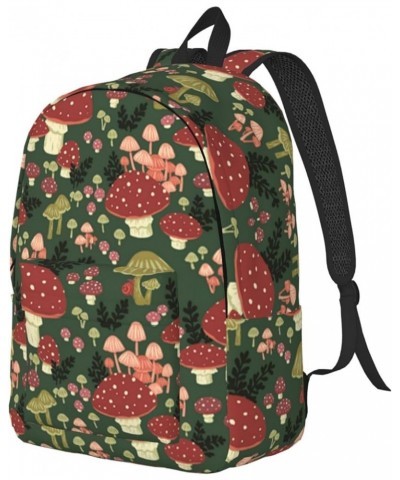 Bright Mushrooms Art Print Unisex Canvas Backpack Cute Backpack For Travel Sports Casual Aesthetic Backpack Black Small $17.6...