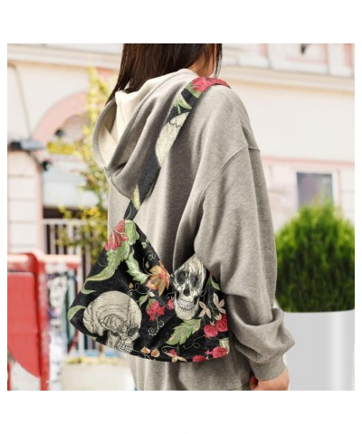 Skulls Vintage Flowers Furry Tote Bag for Women Crossbody Bag Shoulder Purse Hobo Tote Handbag with Zipper for Autumn Winter ...