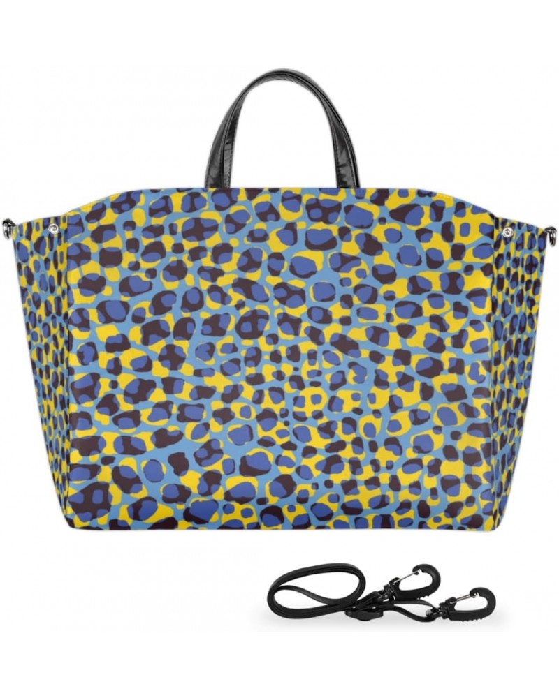 Leopard Print Large Tote Bag for Women Travel Should Bag Big Oversized Totes Waterproof Blue Yellow Crossbody Tote Bag with A...