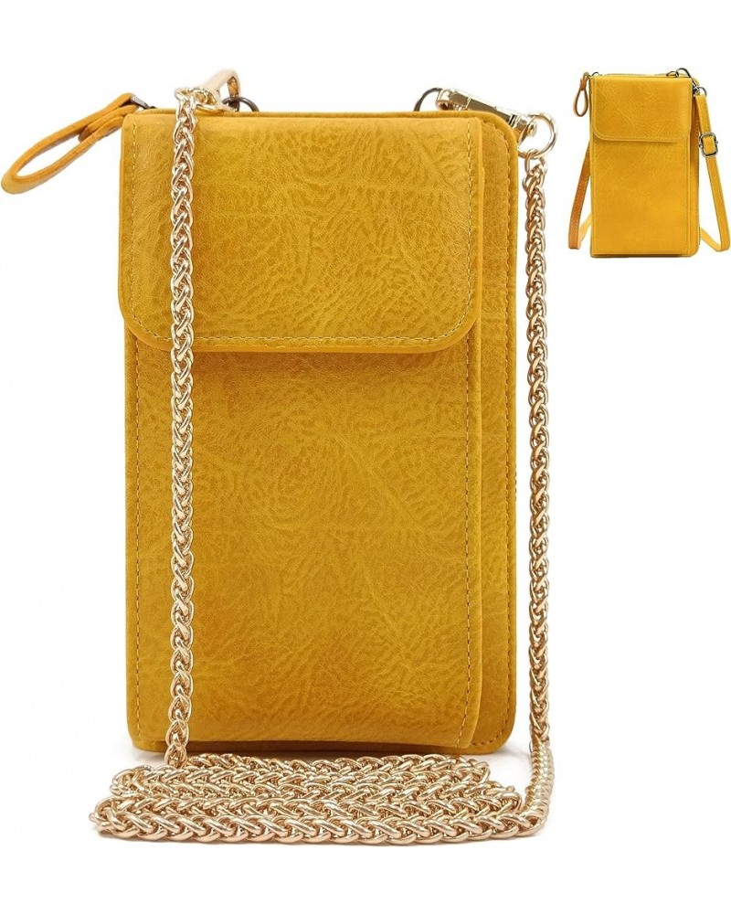 Small Crossbody Bags for Women Cell Phone Purse Wallet Women's Handbags with 2 Strap(Chain Strap+PU Leather Strap) Yellow(cha...