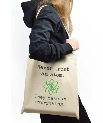 Never Trust Atoms Quote Tote bag for Women And Men Graphic Shoulder Bags Casual Cloth Purses and Aesthetic Handbags $22.20 Totes